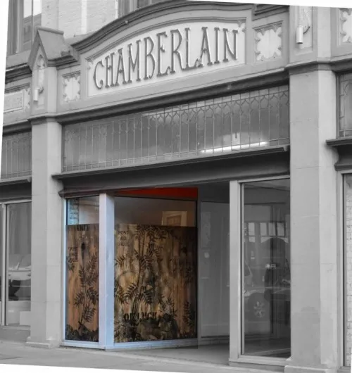 The former Chamberlain furniture factory, a 19th century building in historic downtown New Haven which now houses the Artspace gallery, is the reference point and the inspiration for “Given and Taken”, an installation I created in one of its windows. Part of the gallery’s group exhibition “Instructions not Included: Tinker, Hack, Tweak”, my project addresses the long-gone furniture makers who worked in the factory.